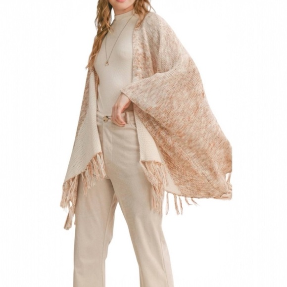 Anthropologie Sadie & Sage Fringe Knit cardigan - Cream and Tan New Energy NWT - Picture 2 of 7